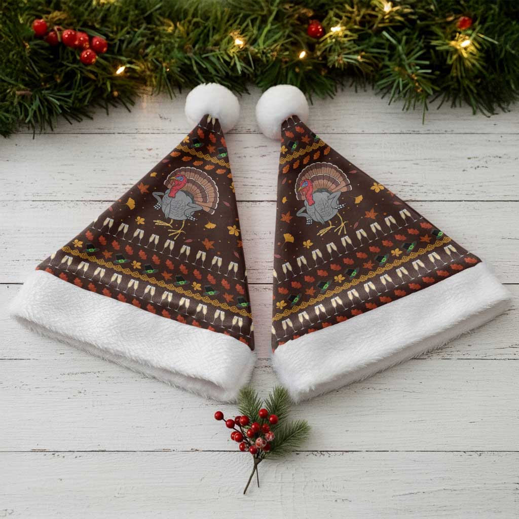 Turkey And WIne Christmas Santa Hat Xmas Holiday Patterns - Wonder Print Shop