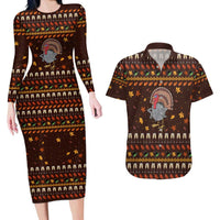 Turkey And WIne Christmas Couples Matching Long Sleeve Bodycon Dress and Hawaiian Shirt Xmas Holiday Patterns - Wonder Print Shop