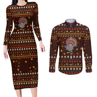 Turkey And WIne Christmas Couples Matching Long Sleeve Bodycon Dress and Long Sleeve Button Shirt Xmas Holiday Patterns - Wonder Print Shop