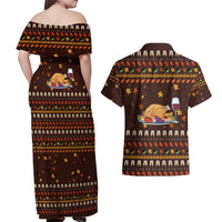 Turkey And WIne Christmas Couples Matching Off Shoulder Maxi Dress and Hawaiian Shirt Xmas Holiday Patterns - Wonder Print Shop