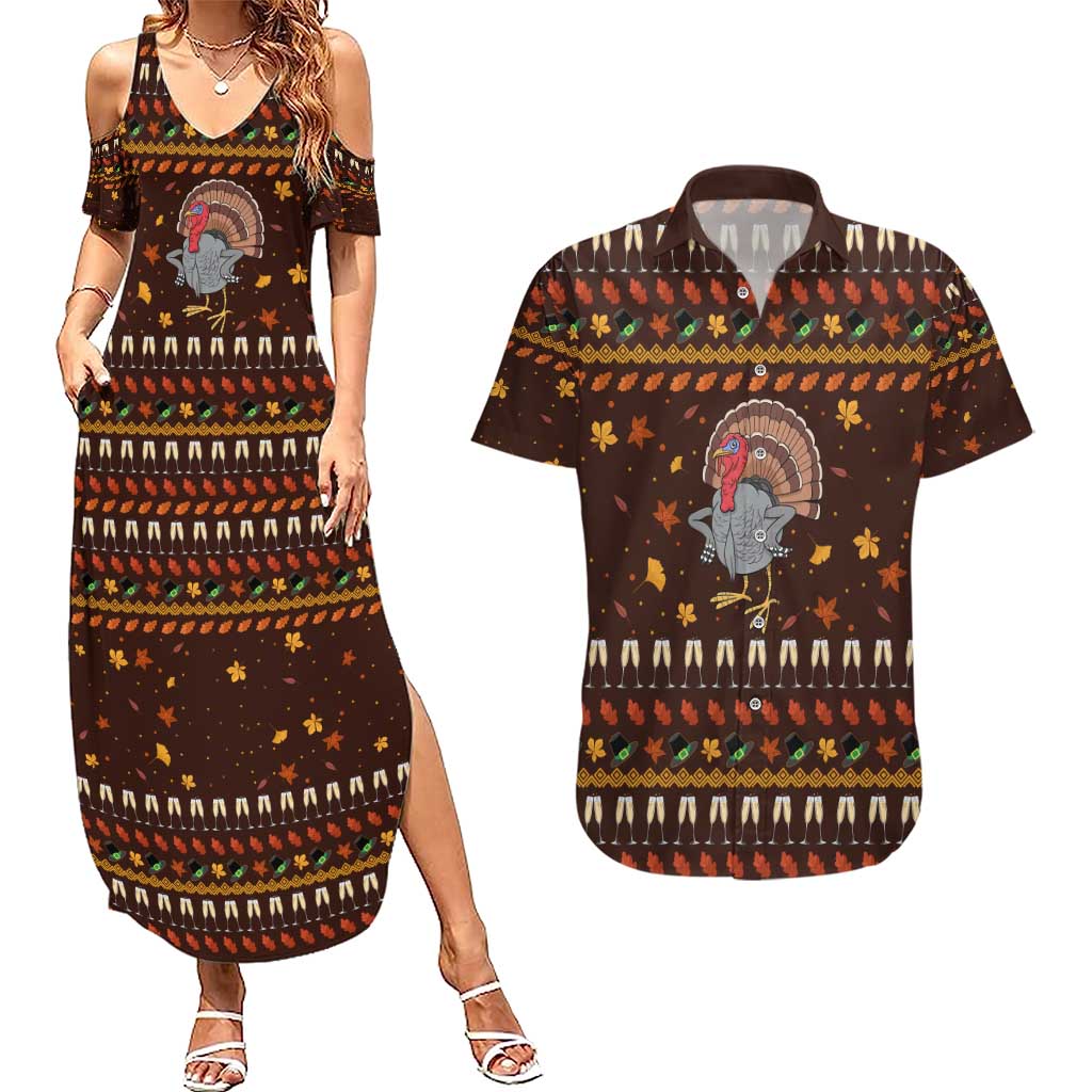 Turkey And WIne Christmas Couples Matching Summer Maxi Dress and Hawaiian Shirt Xmas Holiday Patterns - Wonder Print Shop