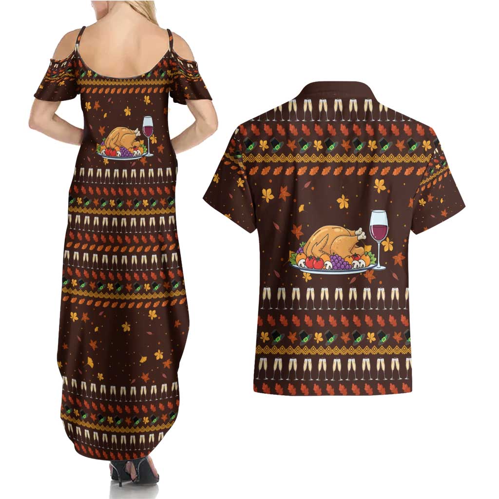 Turkey And WIne Christmas Couples Matching Summer Maxi Dress and Hawaiian Shirt Xmas Holiday Patterns - Wonder Print Shop