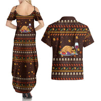 Turkey And WIne Christmas Couples Matching Summer Maxi Dress and Hawaiian Shirt Xmas Holiday Patterns - Wonder Print Shop