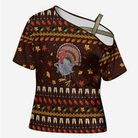 Turkey And WIne Christmas Cross Shoulder Shirt Xmas Holiday Patterns - Wonder Print Shop