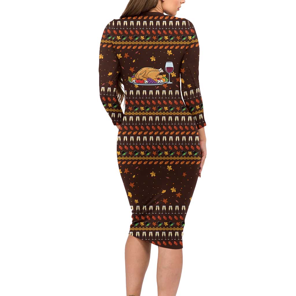Turkey And WIne Christmas Family Matching Long Sleeve Bodycon Dress and Hawaiian Shirt Xmas Holiday Patterns - Wonder Print Shop