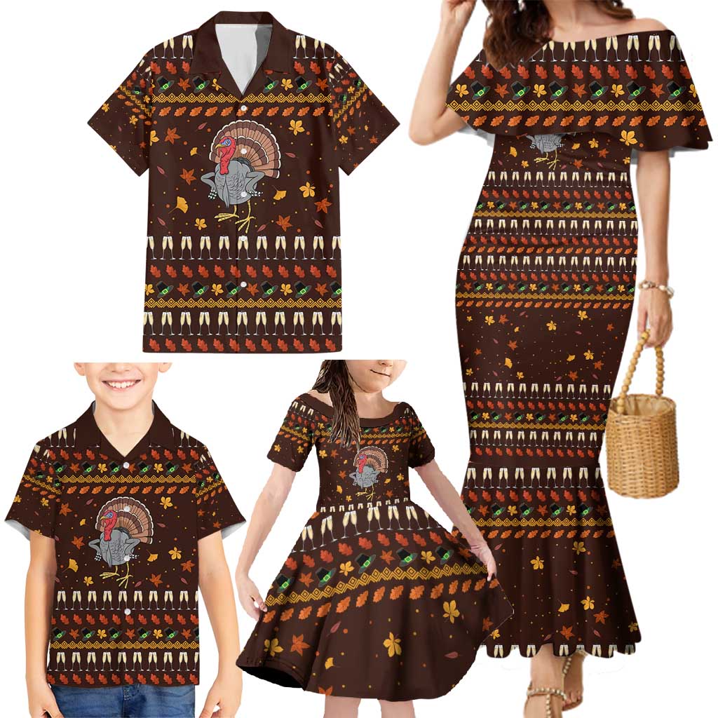 Turkey And WIne Christmas Family Matching Mermaid Dress and Hawaiian Shirt Xmas Holiday Patterns - Wonder Print Shop