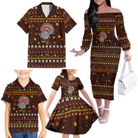 Turkey And WIne Christmas Family Matching Off The Shoulder Long Sleeve Dress and Hawaiian Shirt Xmas Holiday Patterns - Wonder Print Shop