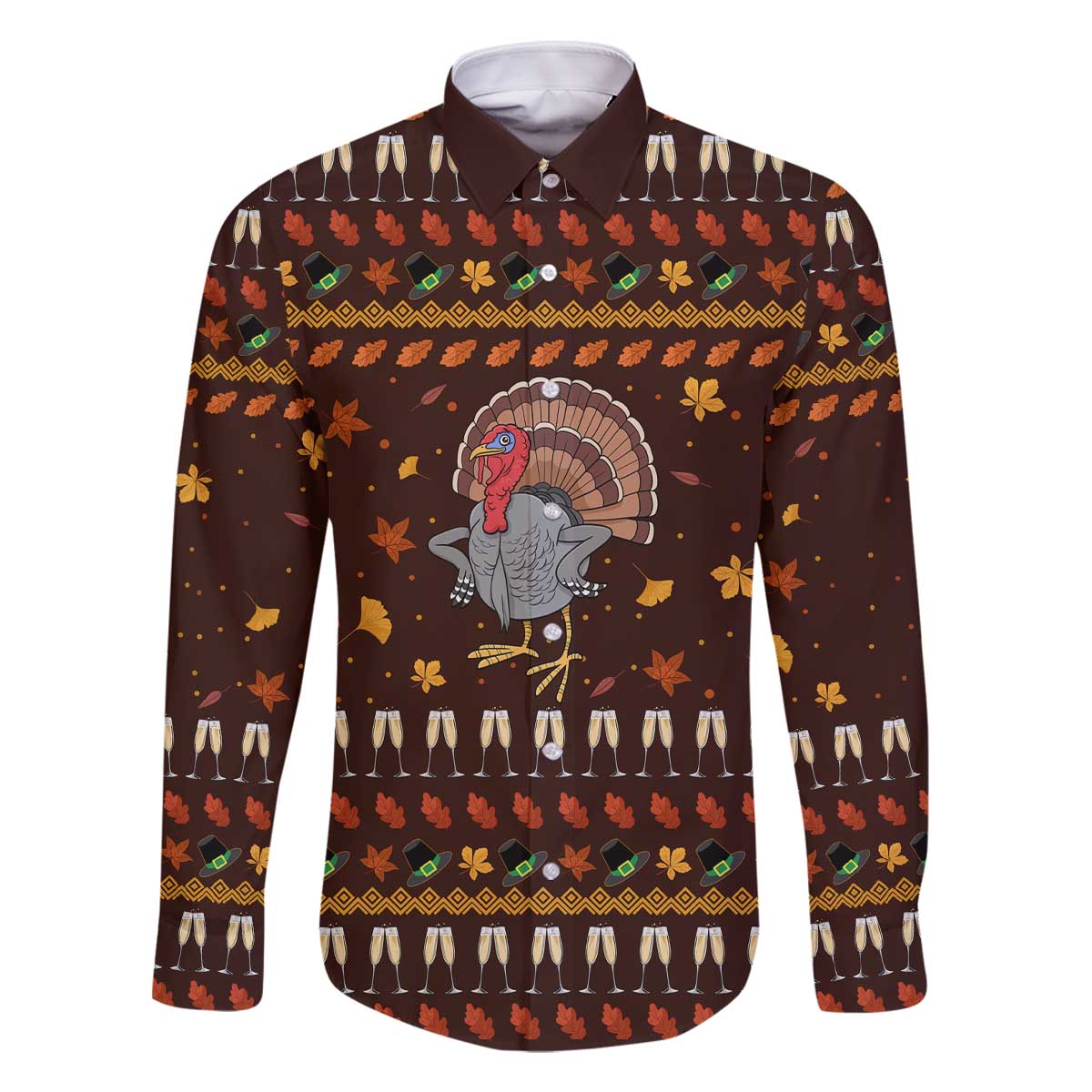 Turkey And WIne Christmas Family Matching Off The Shoulder Long Sleeve Dress and Hawaiian Shirt Xmas Holiday Patterns - Wonder Print Shop