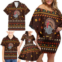 Turkey And WIne Christmas Family Matching Off Shoulder Short Dress and Hawaiian Shirt Xmas Holiday Patterns - Wonder Print Shop