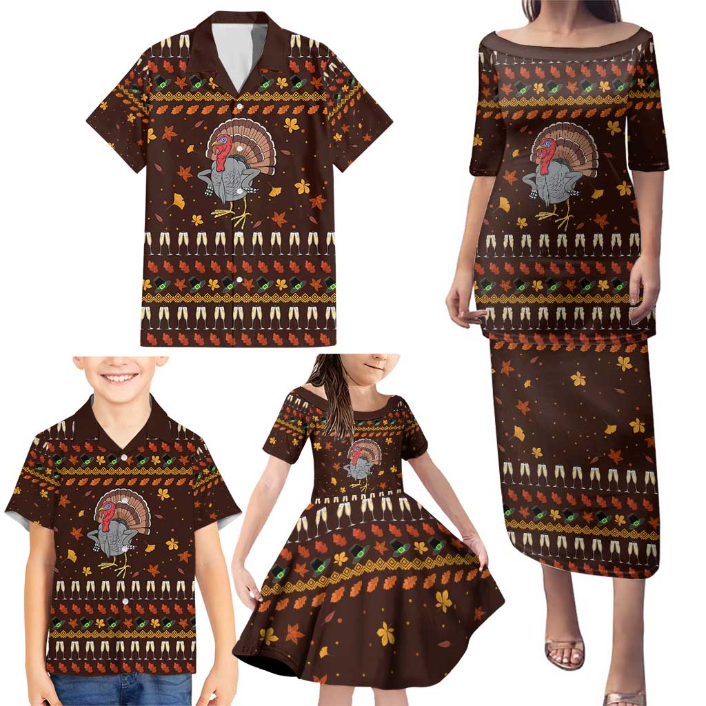 Turkey And WIne Christmas Family Matching Puletasi and Hawaiian Shirt Xmas Holiday Patterns - Wonder Print Shop