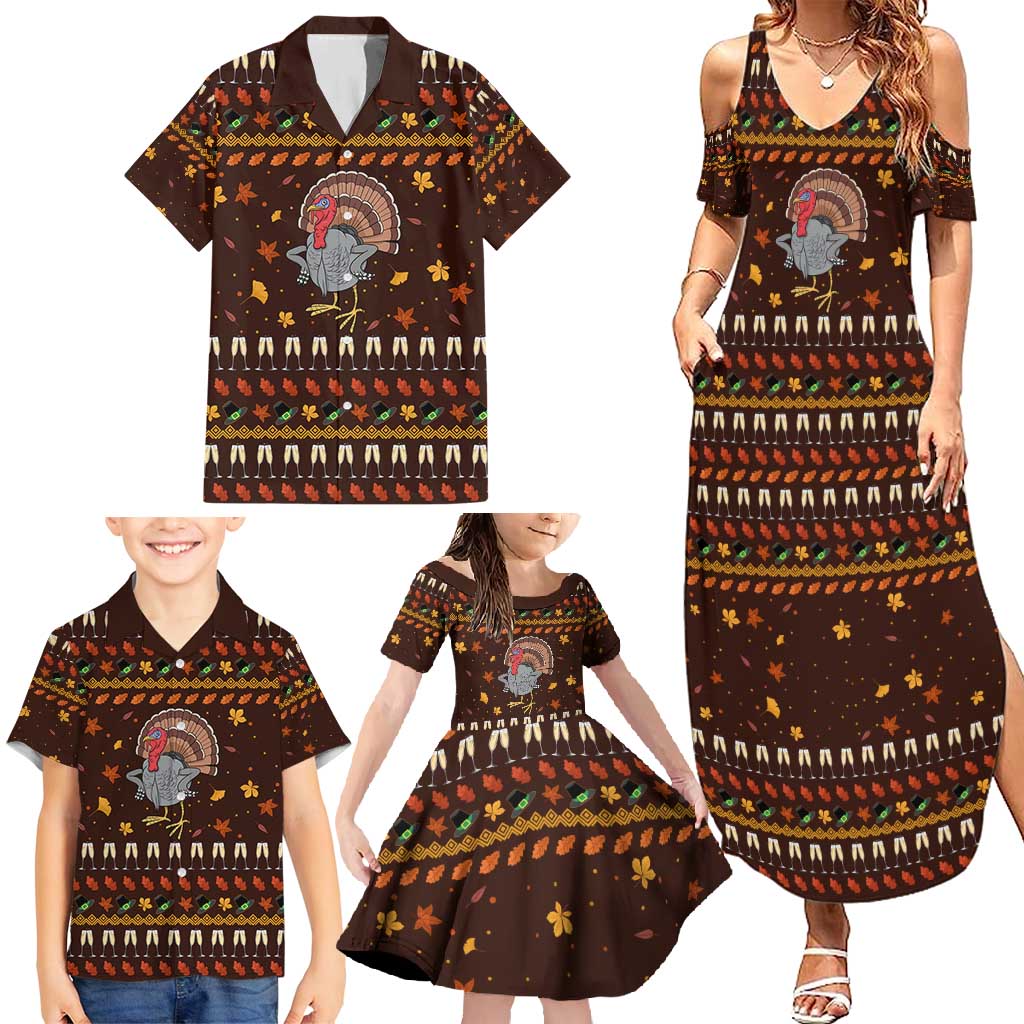 Turkey And WIne Christmas Family Matching Summer Maxi Dress and Hawaiian Shirt Xmas Holiday Patterns - Wonder Print Shop