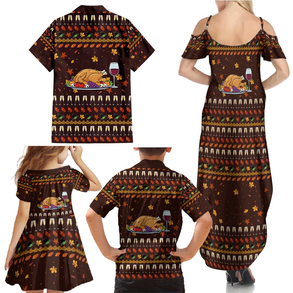 Turkey And WIne Christmas Family Matching Summer Maxi Dress and Hawaiian Shirt Xmas Holiday Patterns - Wonder Print Shop