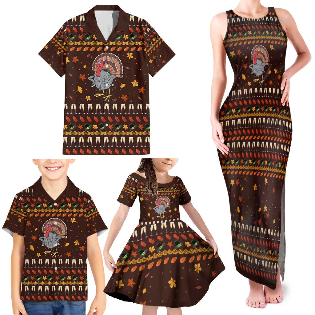 Turkey And WIne Christmas Family Matching Tank Maxi Dress and Hawaiian Shirt Xmas Holiday Patterns - Wonder Print Shop