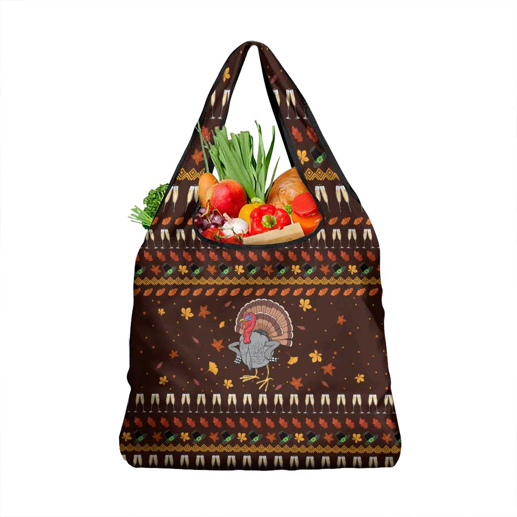 Turkey And WIne Christmas Grocery Bag Xmas Holiday Patterns - Wonder Print Shop