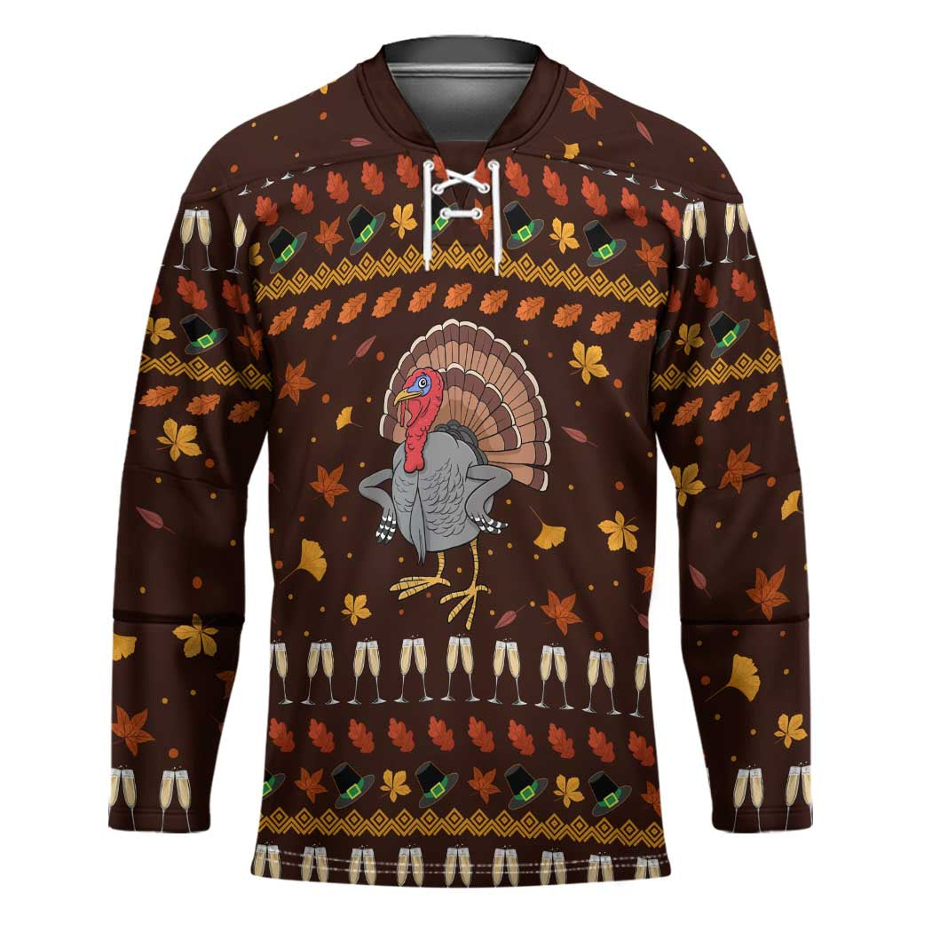 Turkey And WIne Christmas Hockey Jersey Xmas Holiday Patterns - Wonder Print Shop