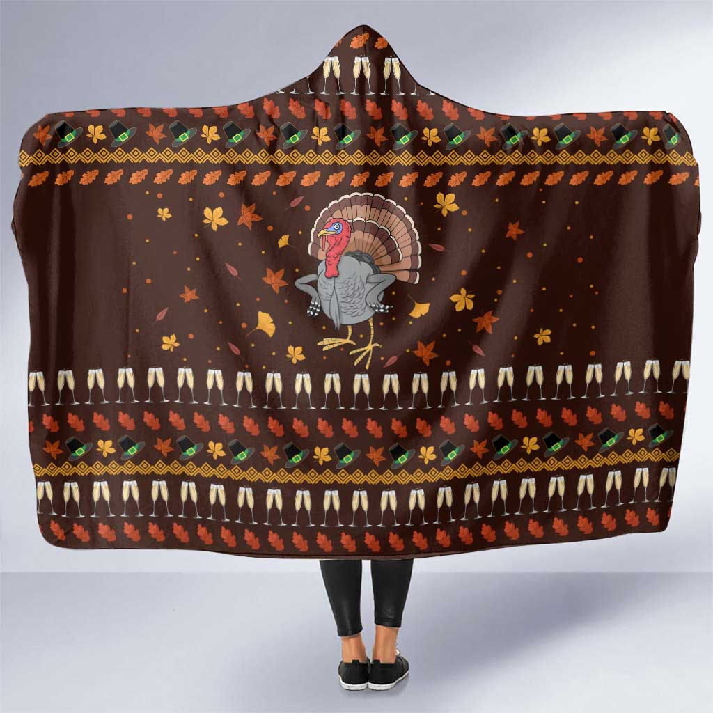 Turkey And WIne Christmas Hooded Blanket Xmas Holiday Patterns - Wonder Print Shop