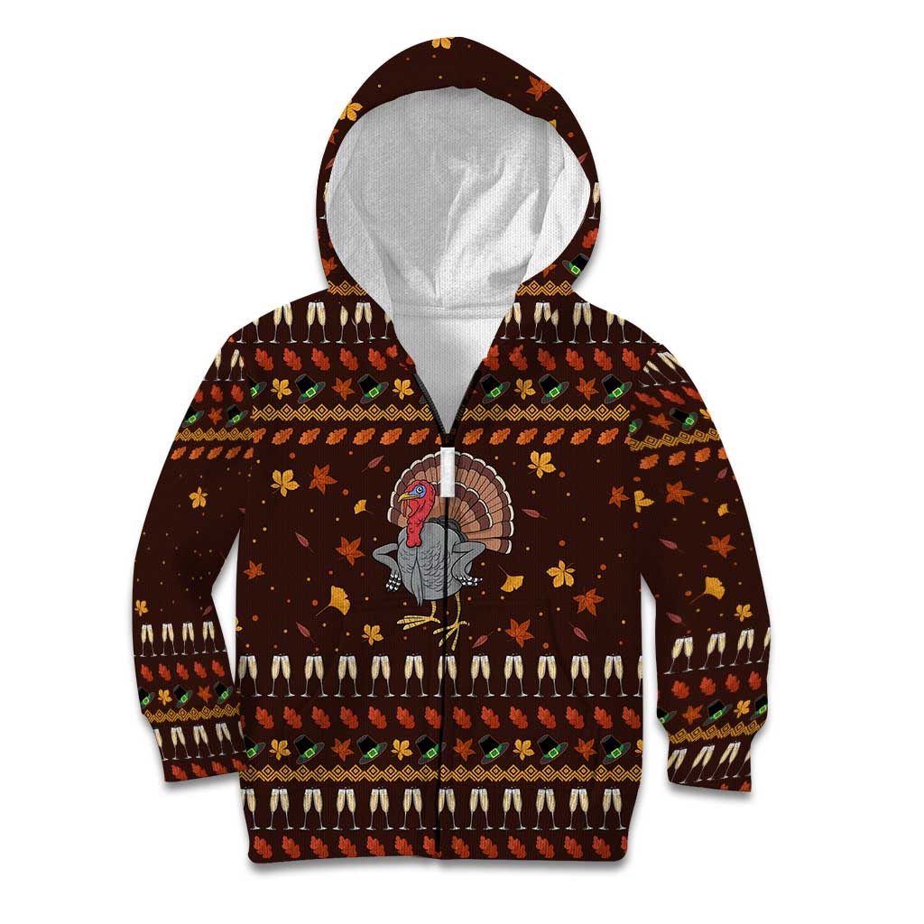 Turkey And WIne Christmas Kid Hoodie Xmas Holiday Patterns - Wonder Print Shop