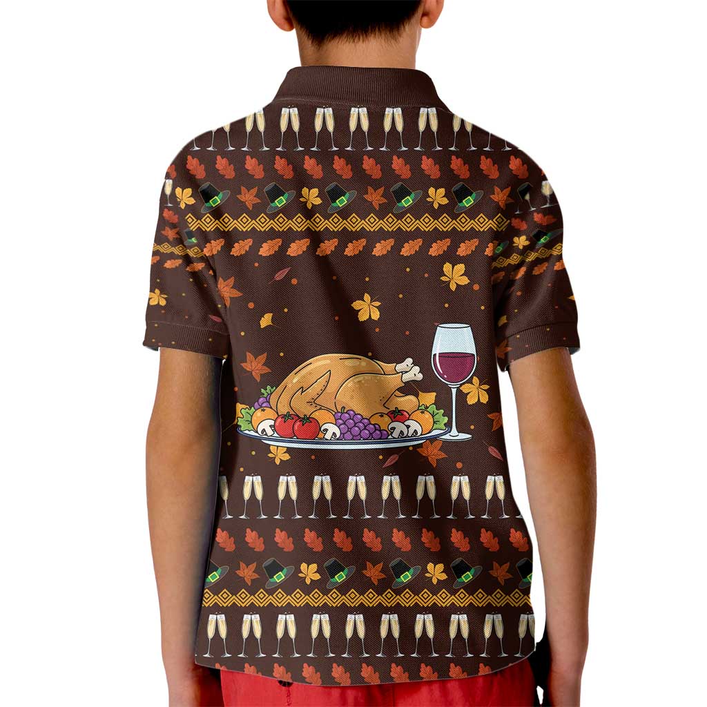 Turkey And WIne Christmas Kid Polo Shirt Xmas Holiday Patterns - Wonder Print Shop