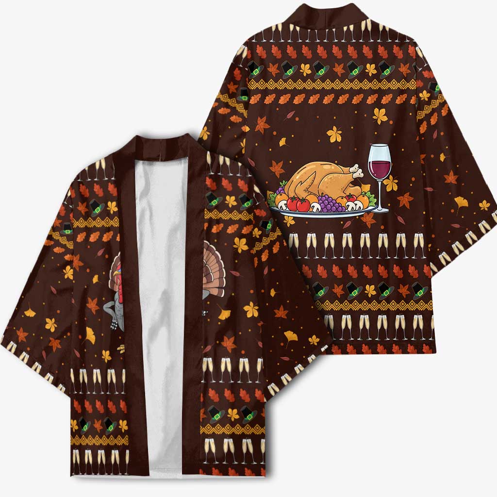 Turkey And WIne Christmas Kimono Xmas Holiday Patterns - Wonder Print Shop