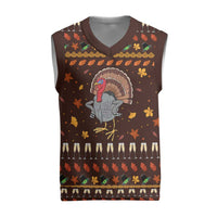 Turkey And WIne Christmas Knitted V-Neck Vest Xmas Holiday Patterns - Wonder Print Shop