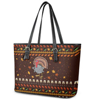 Turkey And WIne Christmas Leather Tote Bag Xmas Holiday Patterns - Wonder Print Shop