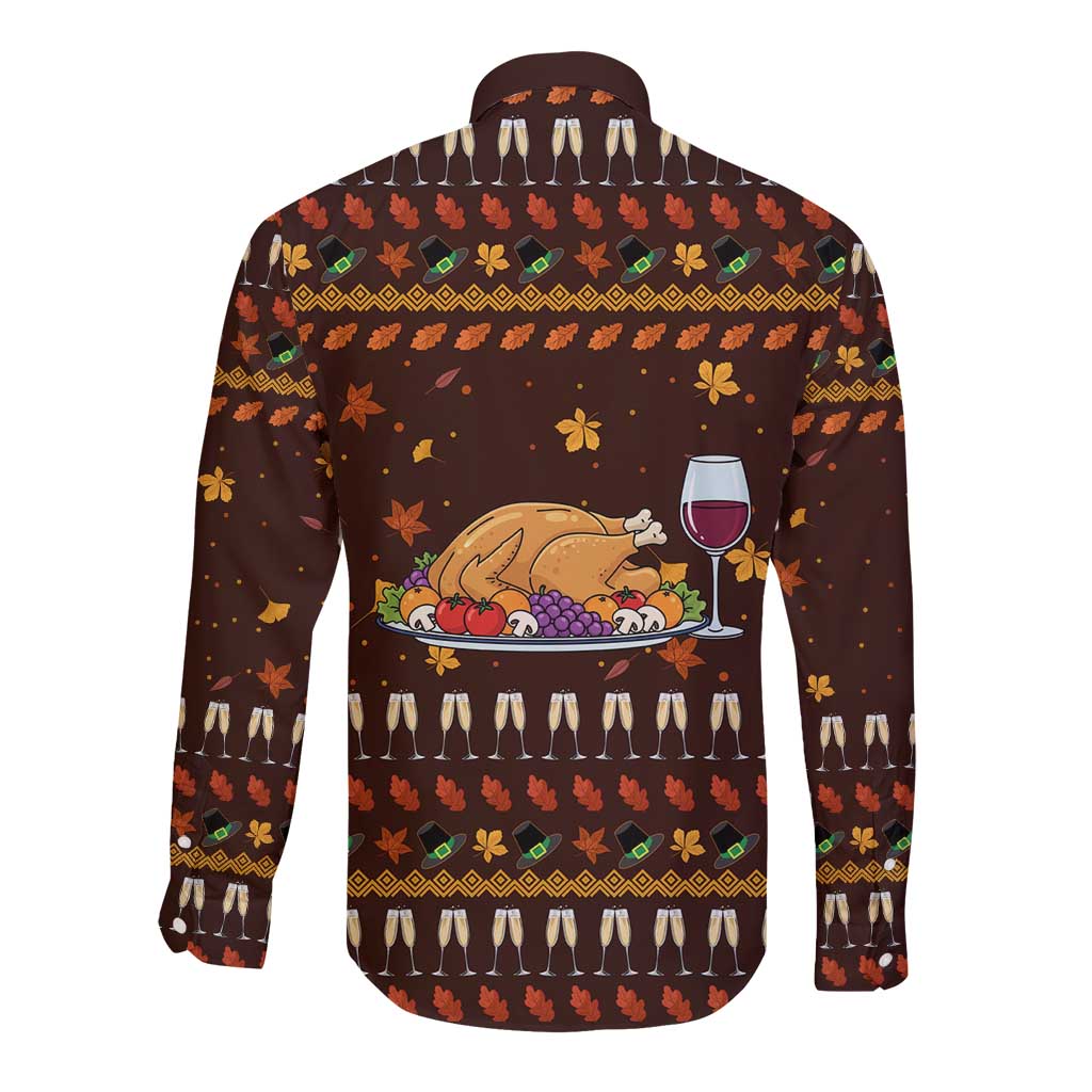 Turkey And WIne Christmas Long Sleeve Button Shirt Xmas Holiday Patterns - Wonder Print Shop