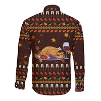 Turkey And WIne Christmas Long Sleeve Button Shirt Xmas Holiday Patterns - Wonder Print Shop