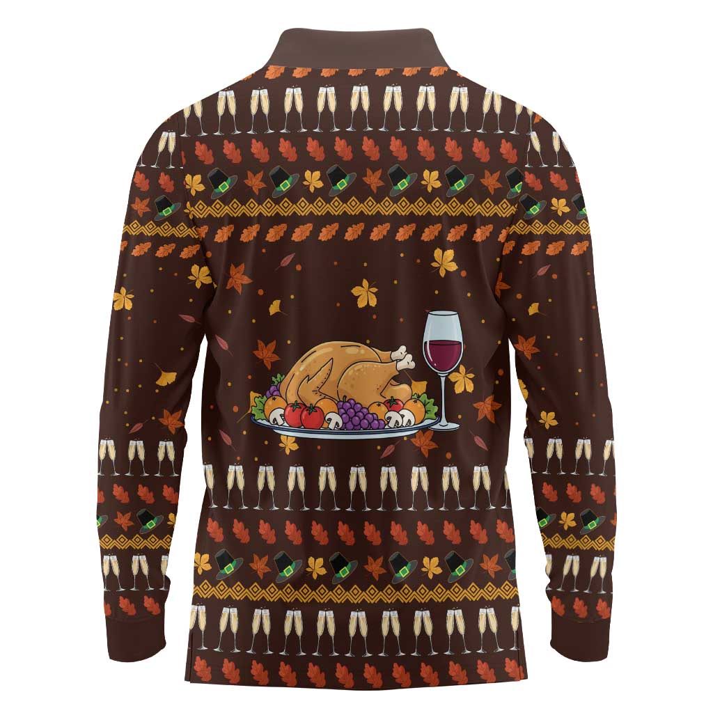 Turkey And WIne Christmas Long Sleeve Polo Shirt Xmas Holiday Patterns - Wonder Print Shop