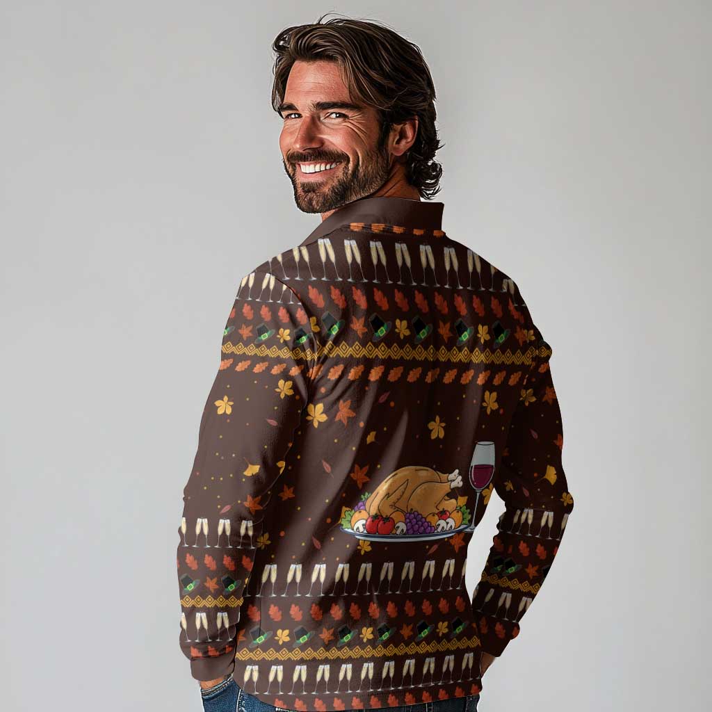 Turkey And WIne Christmas Long Sleeve Polo Shirt Xmas Holiday Patterns - Wonder Print Shop
