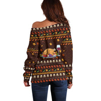 Turkey And WIne Christmas Off Shoulder Sweater Xmas Holiday Patterns - Wonder Print Shop