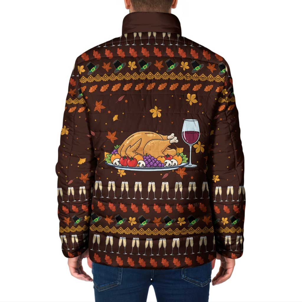 Turkey And WIne Christmas Padded Jacket Xmas Holiday Patterns - Wonder Print Shop