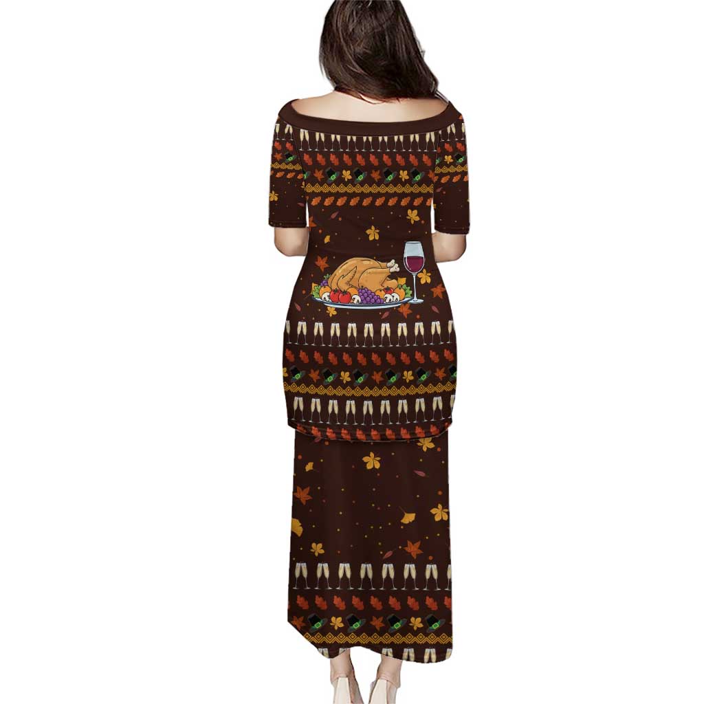 Turkey And WIne Christmas Puletasi Xmas Holiday Patterns - Wonder Print Shop