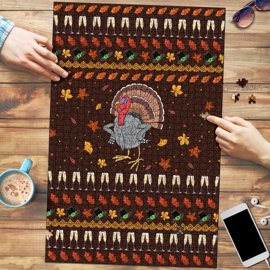 Turkey And WIne Christmas Puzzle Xmas Holiday Patterns - Wonder Print Shop