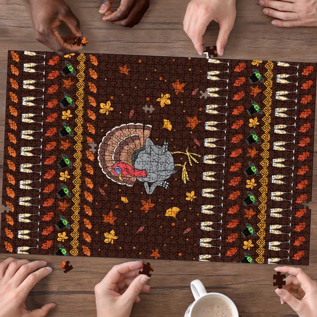 Turkey And WIne Christmas Puzzle Xmas Holiday Patterns - Wonder Print Shop