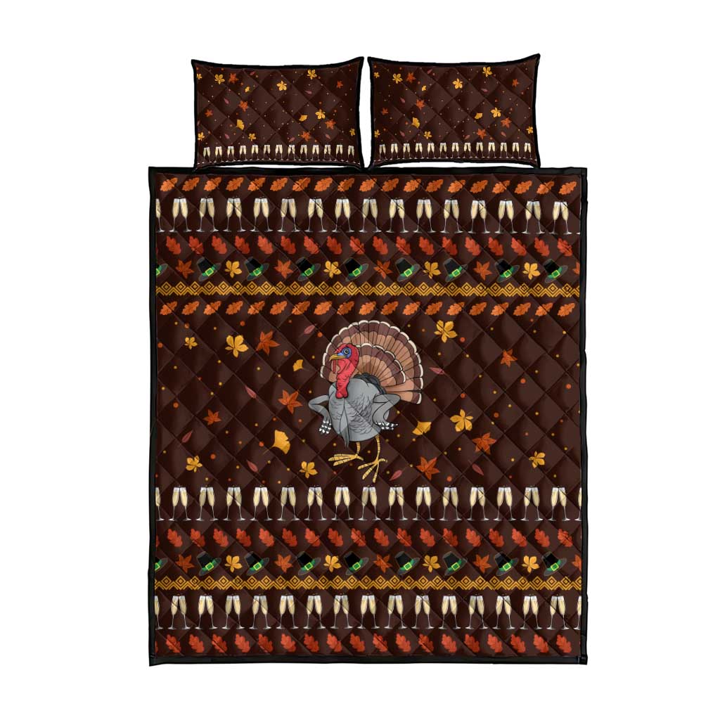 Turkey And WIne Christmas Quilt Bed Set Xmas Holiday Patterns - Wonder Print Shop