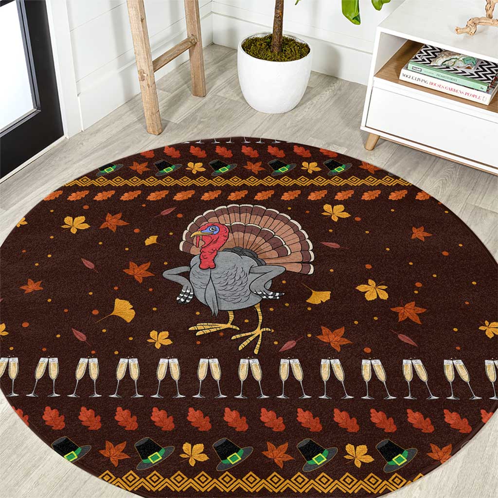 Turkey And WIne Christmas Round Carpet Xmas Holiday Patterns - Wonder Print Shop