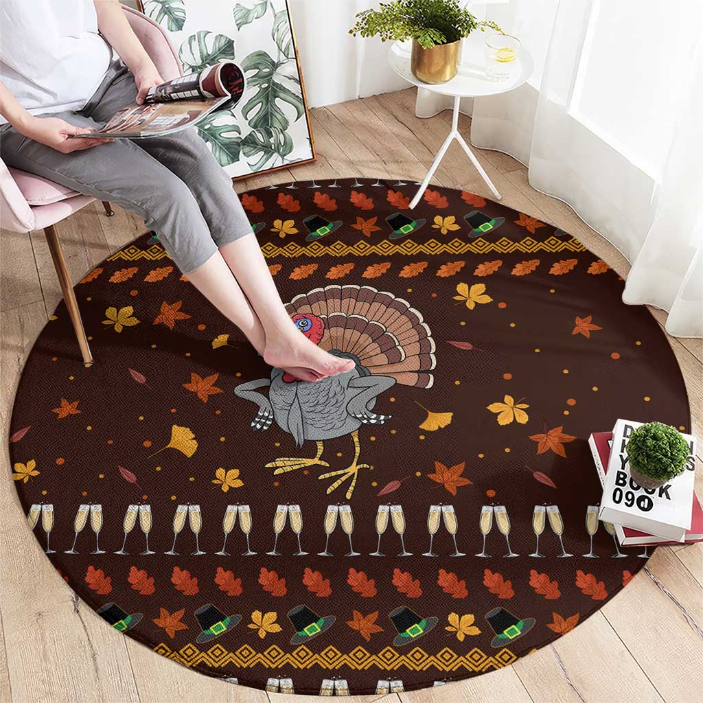 Turkey And WIne Christmas Round Carpet Xmas Holiday Patterns - Wonder Print Shop