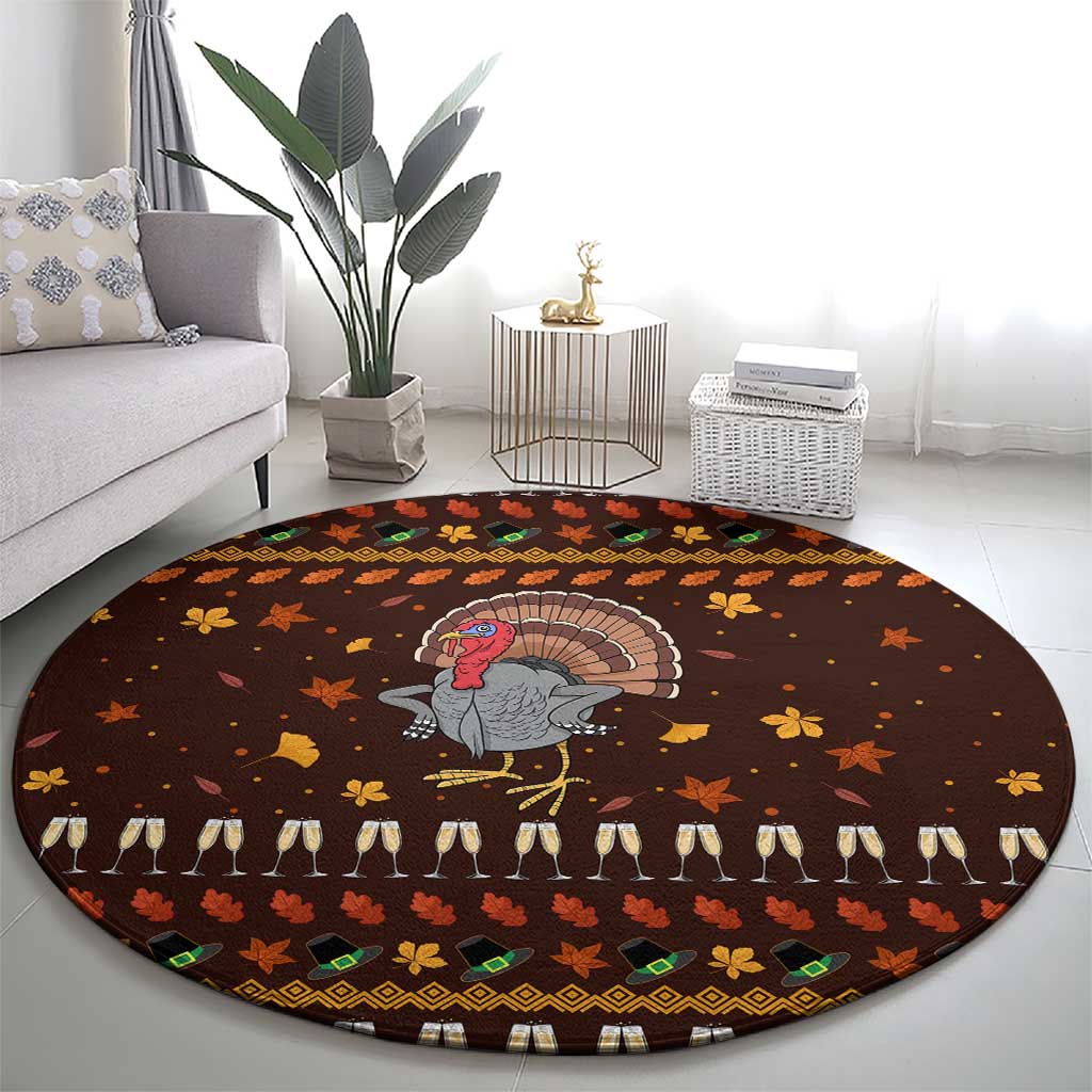 Turkey And WIne Christmas Round Carpet Xmas Holiday Patterns - Wonder Print Shop