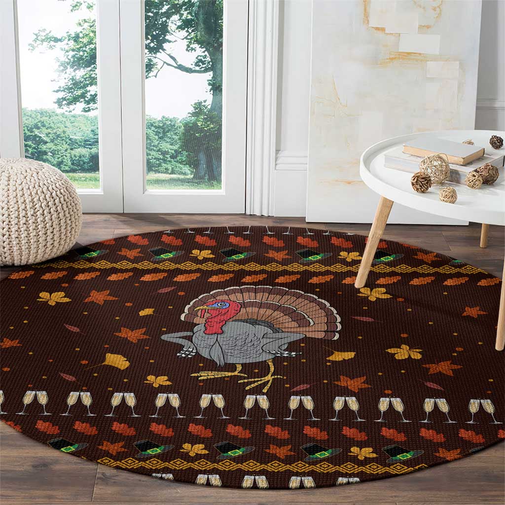 Turkey And WIne Christmas Round Carpet Xmas Holiday Patterns - Wonder Print Shop