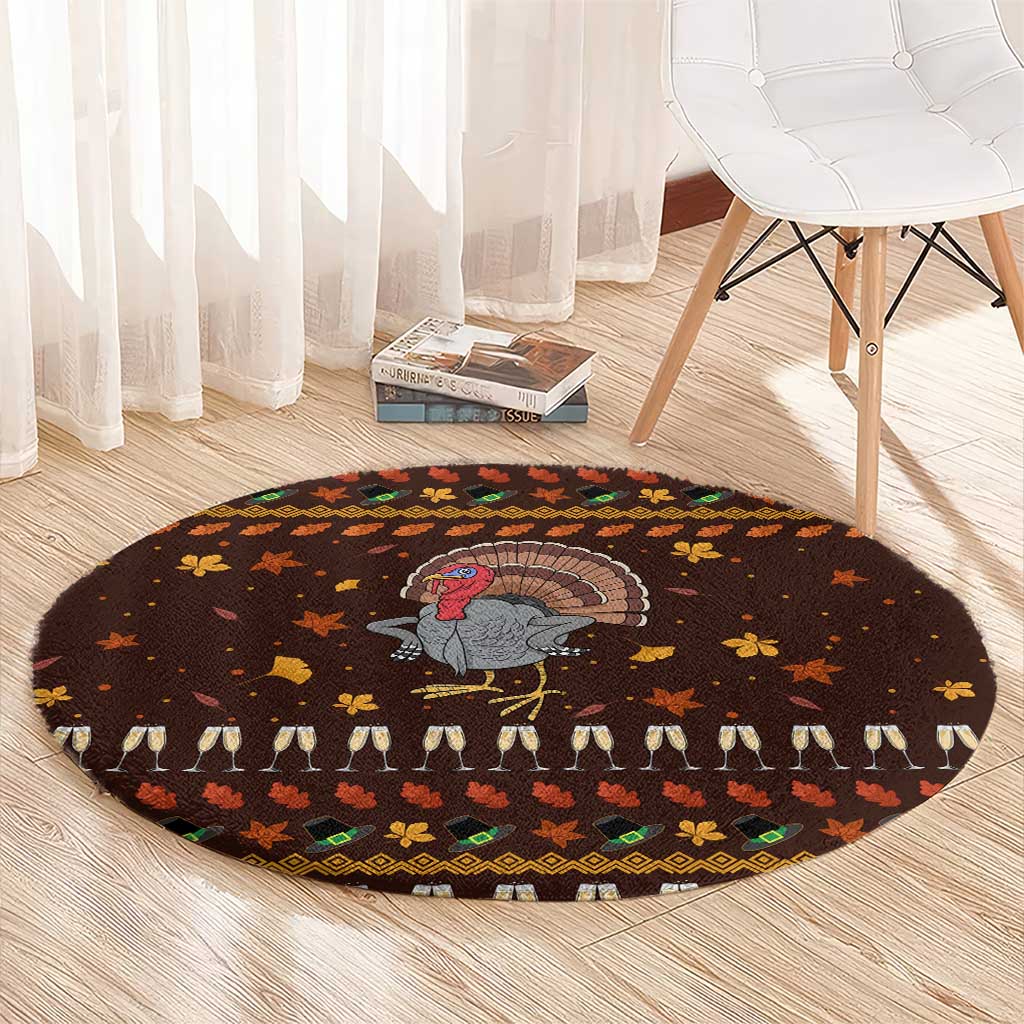 Turkey And WIne Christmas Round Carpet Xmas Holiday Patterns - Wonder Print Shop