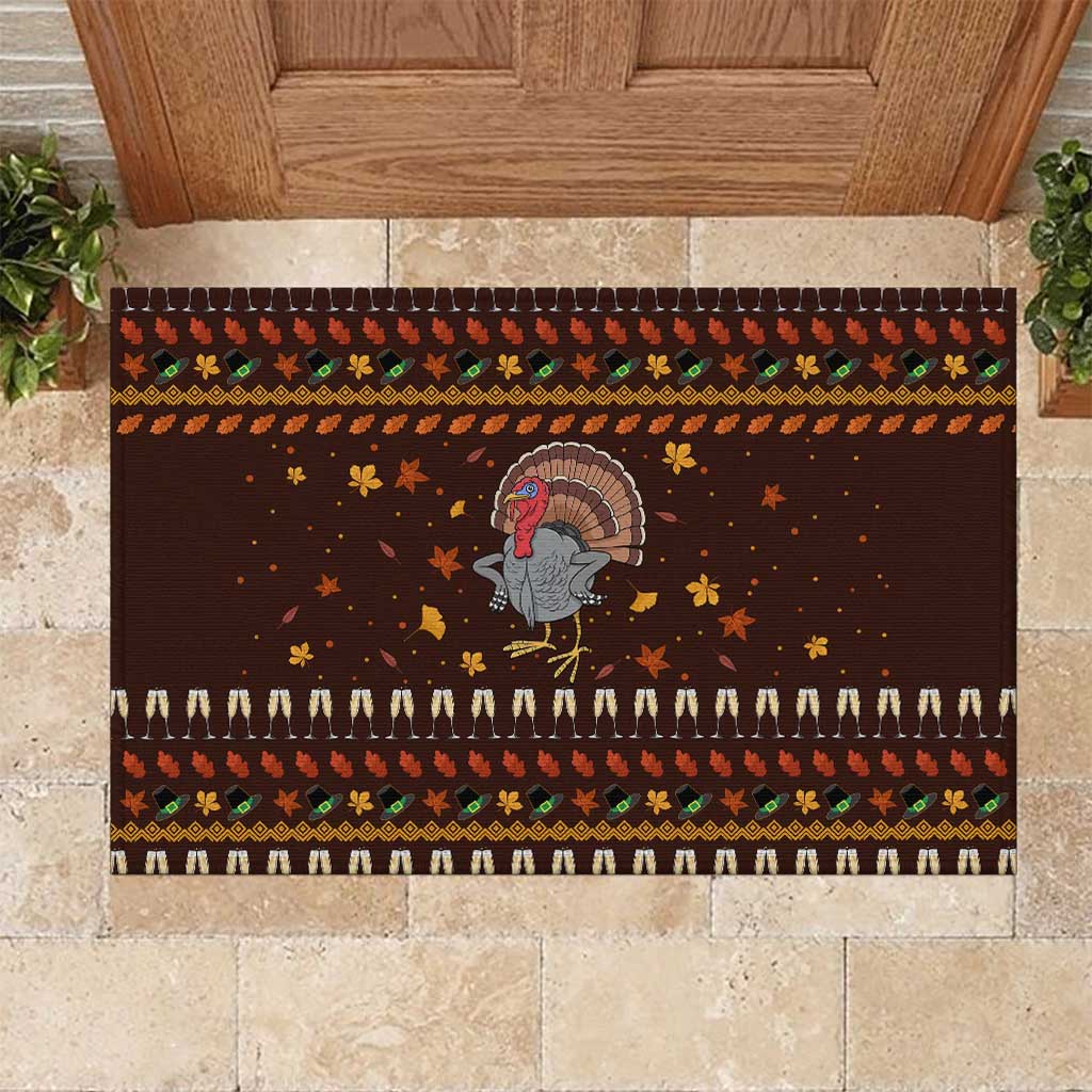 Turkey And WIne Christmas Rubber Doormat Xmas Holiday Patterns - Wonder Print Shop