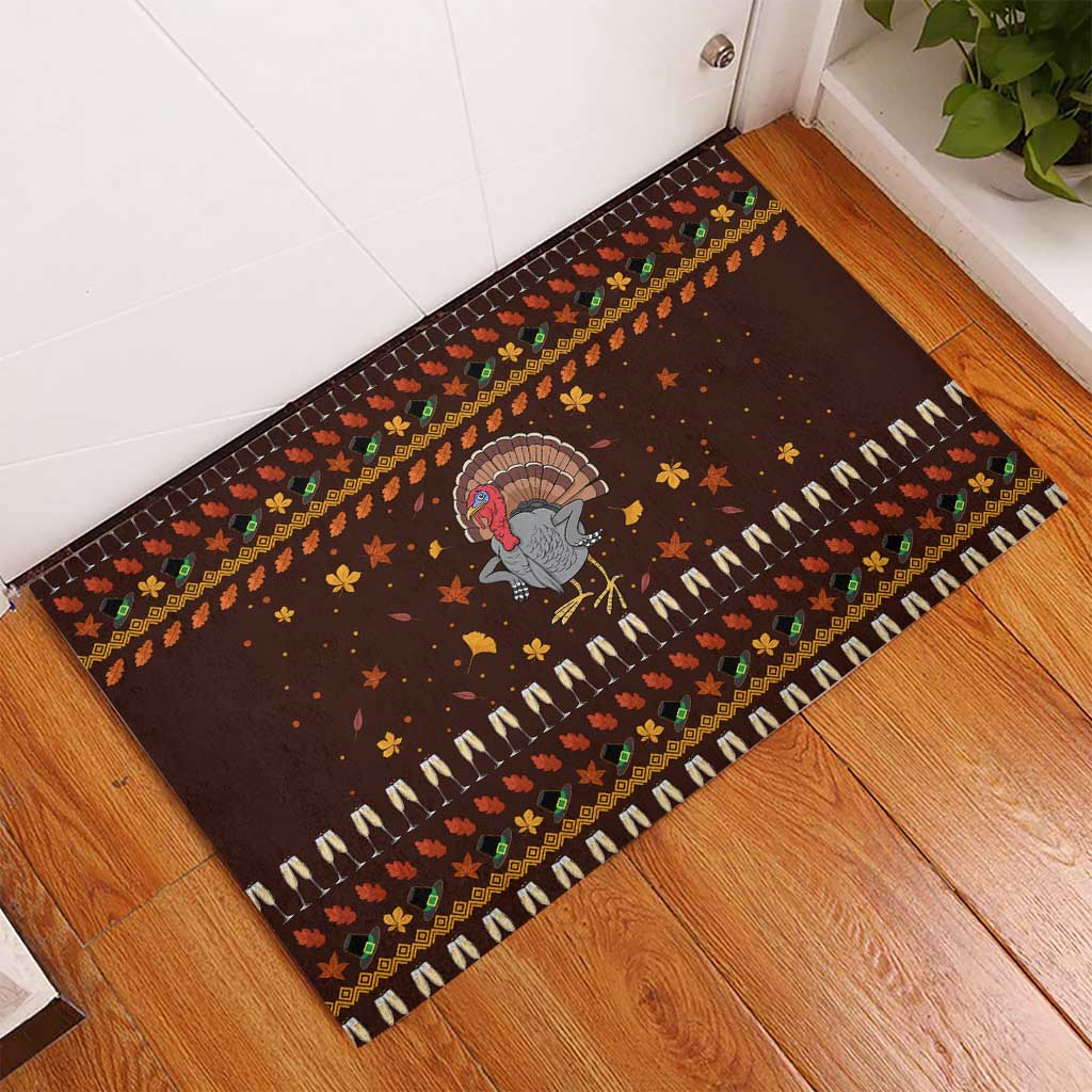 Turkey And WIne Christmas Rubber Doormat Xmas Holiday Patterns - Wonder Print Shop