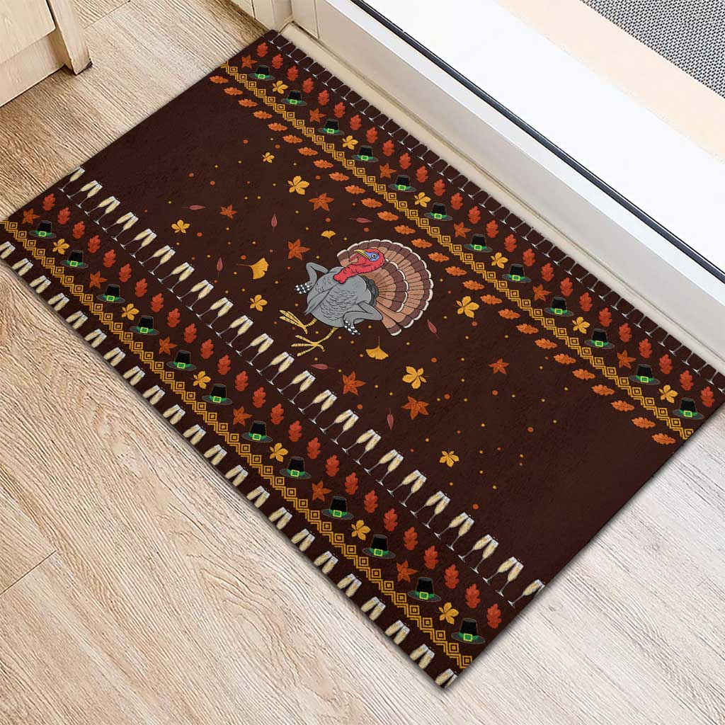 Turkey And WIne Christmas Rubber Doormat Xmas Holiday Patterns - Wonder Print Shop