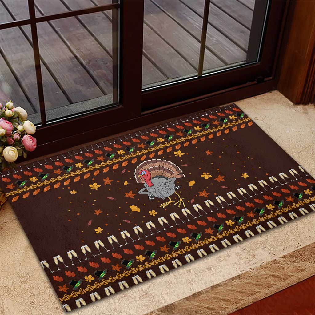 Turkey And WIne Christmas Rubber Doormat Xmas Holiday Patterns - Wonder Print Shop