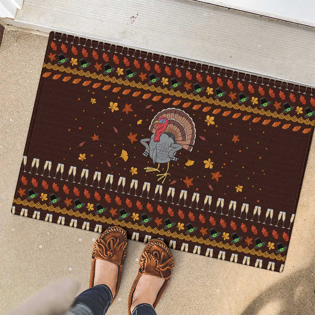 Turkey And WIne Christmas Rubber Doormat Xmas Holiday Patterns - Wonder Print Shop
