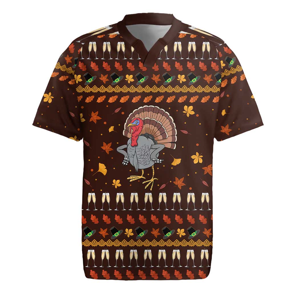 Turkey And WIne Christmas Rugby Jersey Xmas Holiday Patterns - Wonder Print Shop
