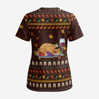 Turkey And WIne Christmas Scrub Top Xmas Holiday Patterns - Wonder Print Shop