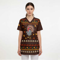 Turkey And WIne Christmas Scrub Top Xmas Holiday Patterns - Wonder Print Shop