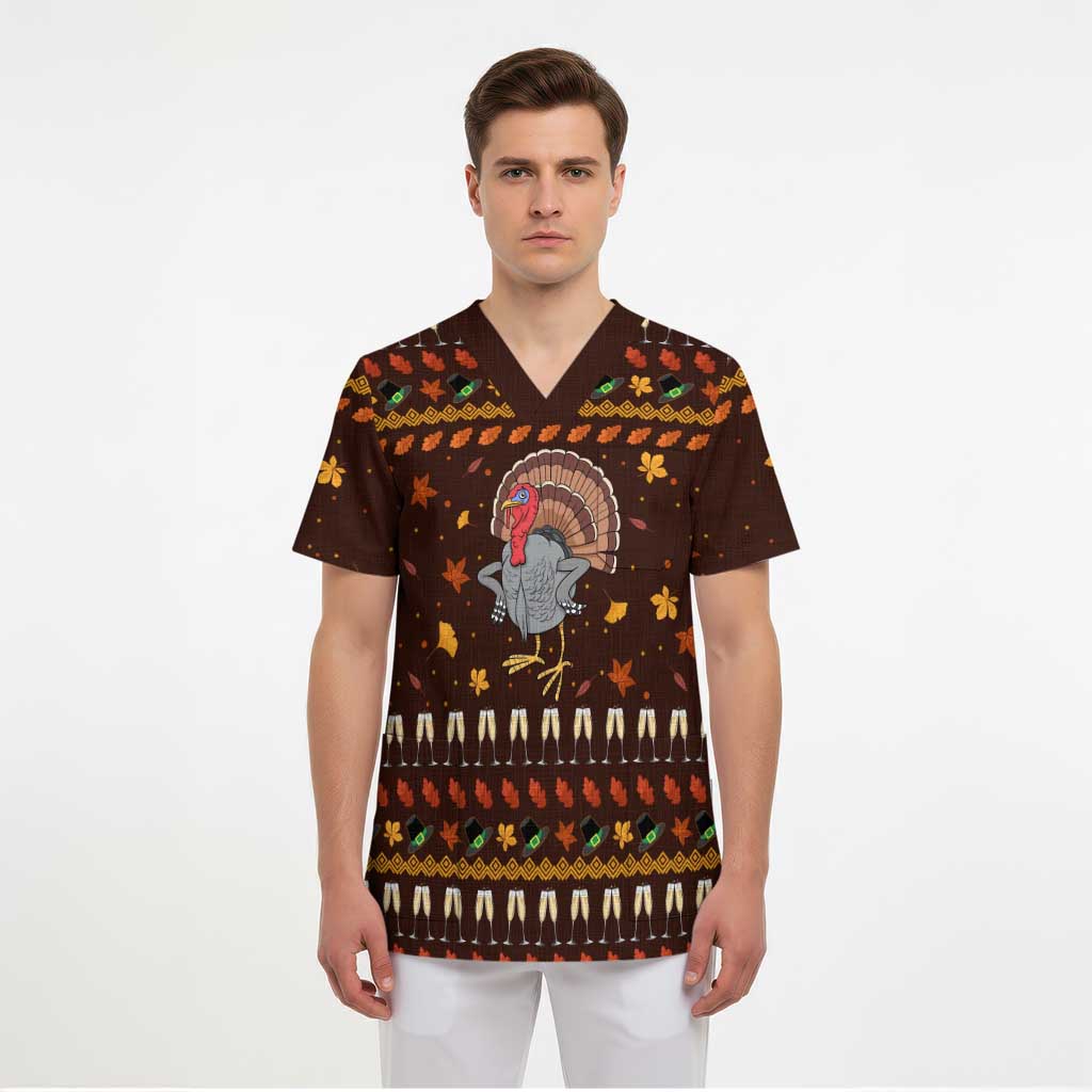 Turkey And WIne Christmas Scrub Top Xmas Holiday Patterns - Wonder Print Shop