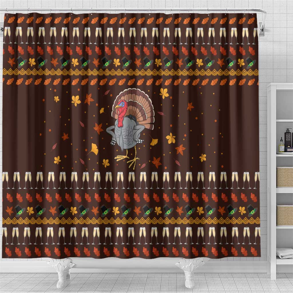 Turkey And WIne Christmas Shower Curtain Xmas Holiday Patterns - Wonder Print Shop